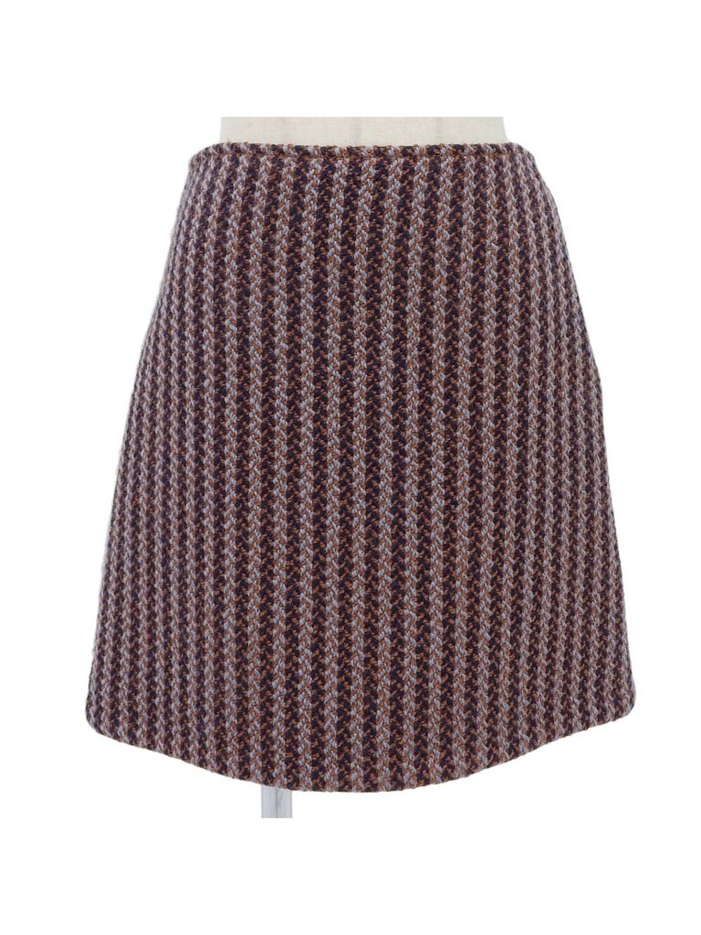 Hermes Wool 100% Striped Trapezoid Tweed Skirt Multi 36